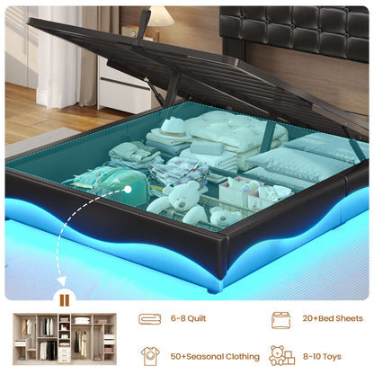 ADORNEVE Lift Up Storage Twin Bed Frame with Type-C Charging Station and Hidden Storage Headboard LED Upholstered Platform Bed with Hydraulic