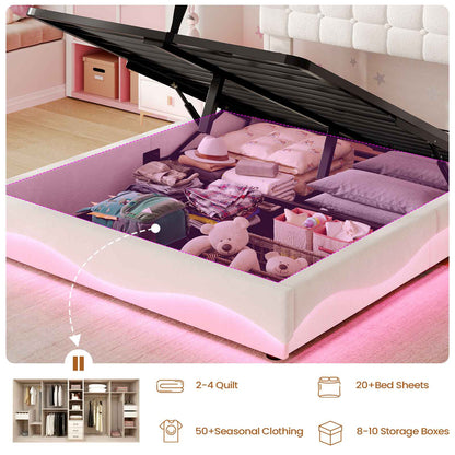 ADORNEVE Lift Up Storage Twin Bed Frame with Type-C Charging Station and Hidden Storage Headboard LED Upholstered Platform Bed with Hydraulic