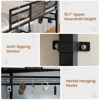 ADORNEVE Loft Bed Full Size with L-Shaped Desk and 3 Storage Drawers 3 Storage Shelves Metal LED Loft Bed Frame with Safety Guardrail Ladders and  Power Outlet