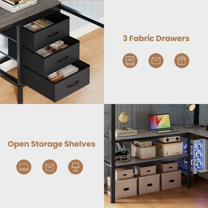 ADORNEVE Loft Bed Full Size with L-Shaped Desk and 3 Storage Drawers 3 Storage Shelves Metal LED Loft Bed Frame with Safety Guardrail Ladders and  Power Outlet