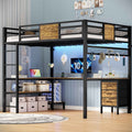 ADORNEVE Loft Bed Full Size with L-Shaped Desk and 3 Storage Drawers 3 Storage Shelves Metal LED Loft Bed Frame with Safety Guardrail Ladders and  Power Outlet