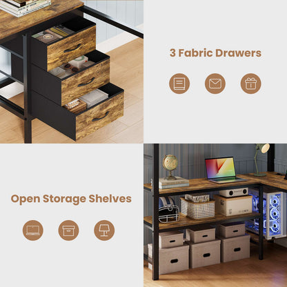 ADORNEVE Loft Bed Full Size with L-Shaped Desk and 3 Storage Drawers 3 Storage Shelves Metal LED Loft Bed Frame with Safety Guardrail Ladders and  Power Outlet