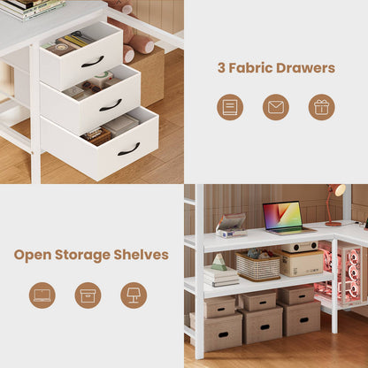 ADORNEVE Loft Bed Full Size with L-Shaped Desk and 3 Storage Drawers 3 Storage Shelves Metal LED Loft Bed Frame with Safety Guardrail Ladders and  Power Outlet