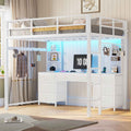 ADORNEVE Full Size Loft Bed with Desk and 8 Storage Drawers LED Metal Loft Beds with Charging Sation and 6 Storage Shelves