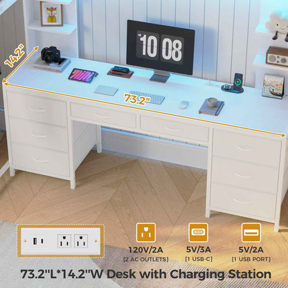 ADORNEVE Full Size Loft Bed with Desk and 8 Storage Drawers LED Metal Loft Beds with Charging Sation and 6 Storage Shelves