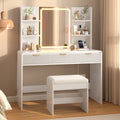 ADORNEVE Fluted Vanity Desk with Stool and LED Mirror Makeup Vanity with Power Outlet