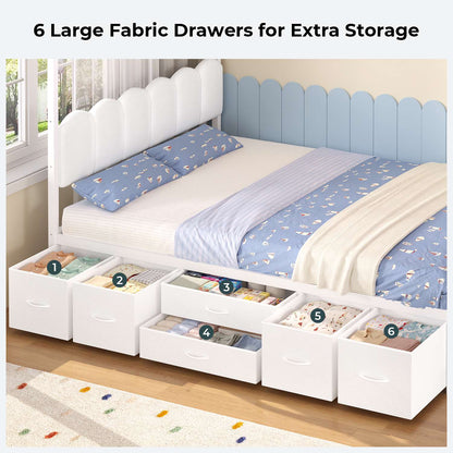 ADORNEVE House Bed with Desk and Globe String Lights Full Space-Saving All-In-One Kids Bed with 8 Storage Drawers and Side Desk