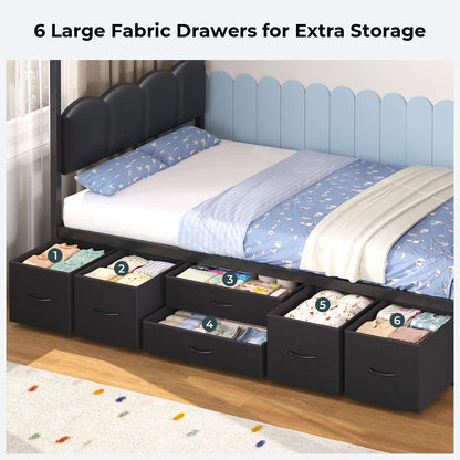ADORNEVE House Bed with Desk and 8 Storage Drawers Twin Space-Saving All-In-One Kids Bed with Globe String Lights