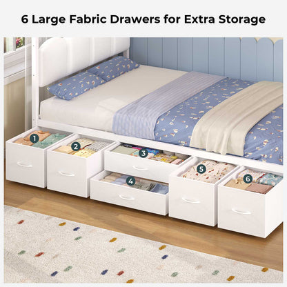 ADORNEVE House Bed with Desk and 8 Storage Drawers Twin Space-Saving All-In-One Kids Bed with Globe String Lights
