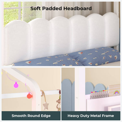ADORNEVE House Bed with Desk and 8 Storage Drawers Twin Space-Saving All-In-One Kids Bed with Globe String Lights