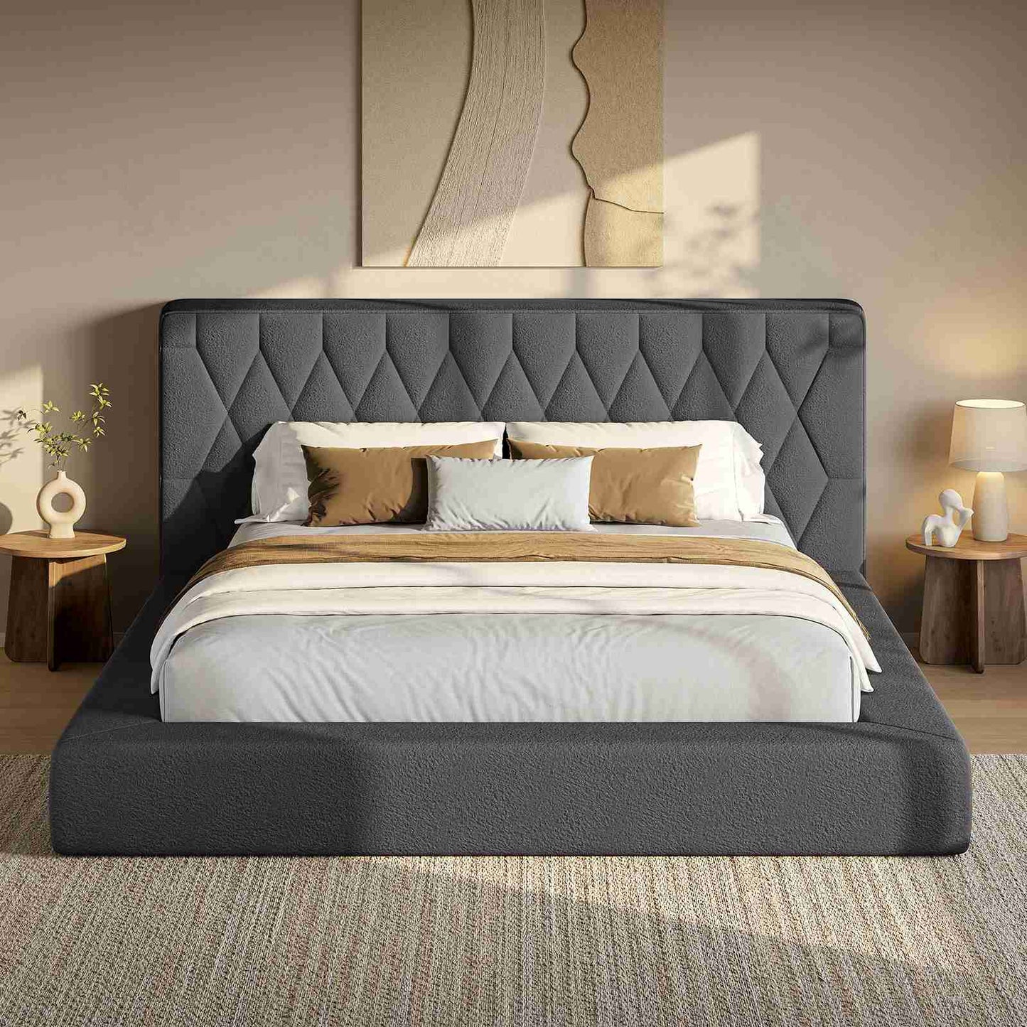 ADORNEVE Upholstered Cloud Bed Frame King with 5.9" Headboard 4.9" Fully Cushioned Platform Bed with Soft Rounded Corners and Noise-Free for Bedroom