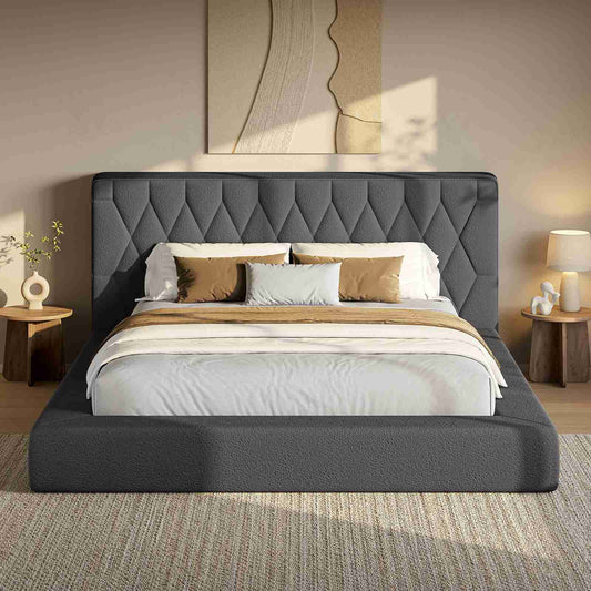 ADORNEVE Upholstered Cloud Bed Frame King with 5.9" Headboard 4.9" Fully Cushioned Platform Bed with Soft Rounded Corners and Noise-Free for Bedroom