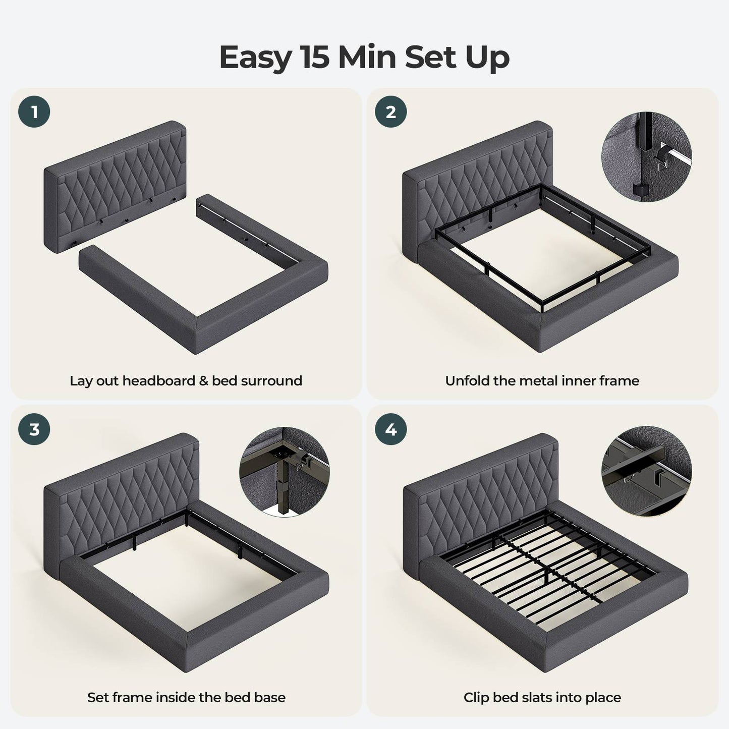 ADORNEVE Upholstered Cloud Bed Frame King with 5.9" Headboard 4.9" Fully Cushioned Platform Bed with Soft Rounded Corners and Noise-Free for Bedroom