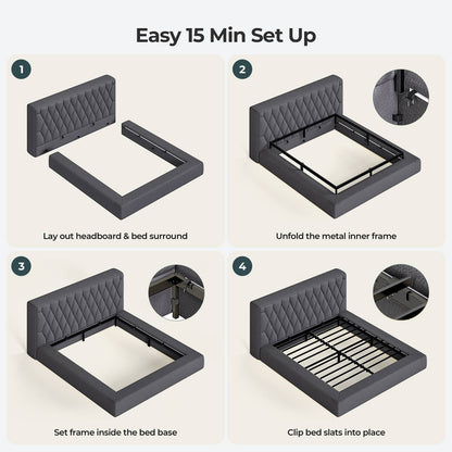 ADORNEVE Upholstered Cloud Bed Frame King with 5.9" Headboard 4.9" Fully Cushioned Platform Bed with Soft Rounded Corners and Noise-Free for Bedroom