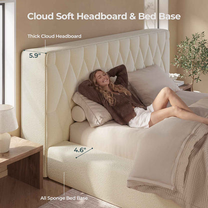 ADORNEVE Upholstered Cloud Bed Frame King with 5.9" Headboard 4.9" Fully Cushioned Platform Bed with Soft Rounded Corners and Noise-Free for Bedroom