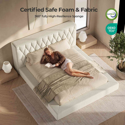 ADORNEVE Upholstered Cloud Bed Frame King with 5.9" Headboard 4.9" Fully Cushioned Platform Bed with Soft Rounded Corners and Noise-Free for Bedroom