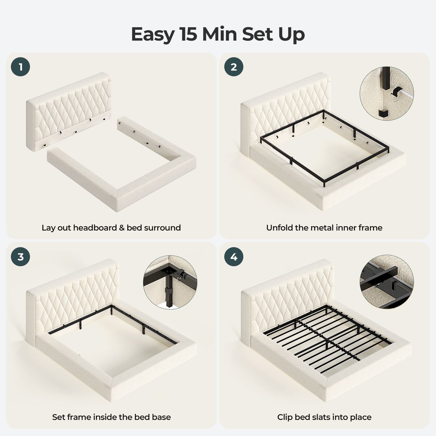ADORNEVE Upholstered Cloud Bed Frame King with 5.9" Headboard 4.9" Fully Cushioned Platform Bed with Soft Rounded Corners and Noise-Free for Bedroom