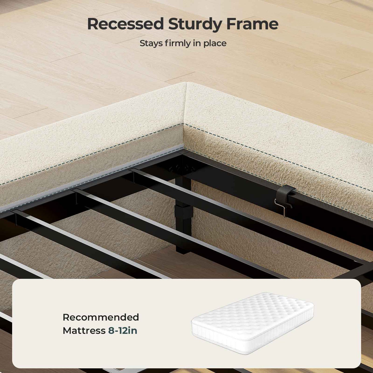 ADORNEVE Upholstered Cloud Bed Frame King with 5.9" Headboard 4.9" Fully Cushioned Platform Bed with Soft Rounded Corners and Noise-Free for Bedroom