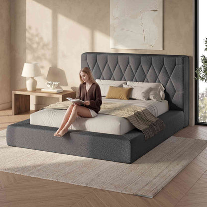 ADORNEVE Upholstered Cloud Bed Frame Queen with 5.9" Headboard Fully Cushioned Platform Bed with Soft Rounded Corners and Noise-Free for Bedroom