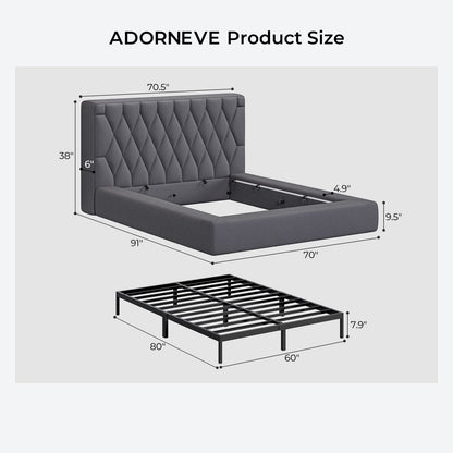 ADORNEVE Upholstered Cloud Bed Frame Queen with 5.9" Headboard Fully Cushioned Platform Bed with Soft Rounded Corners and Noise-Free for Bedroom