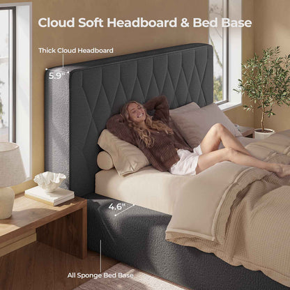 ADORNEVE Upholstered Cloud Bed Frame Queen with 5.9" Headboard Fully Cushioned Platform Bed with Soft Rounded Corners and Noise-Free for Bedroom