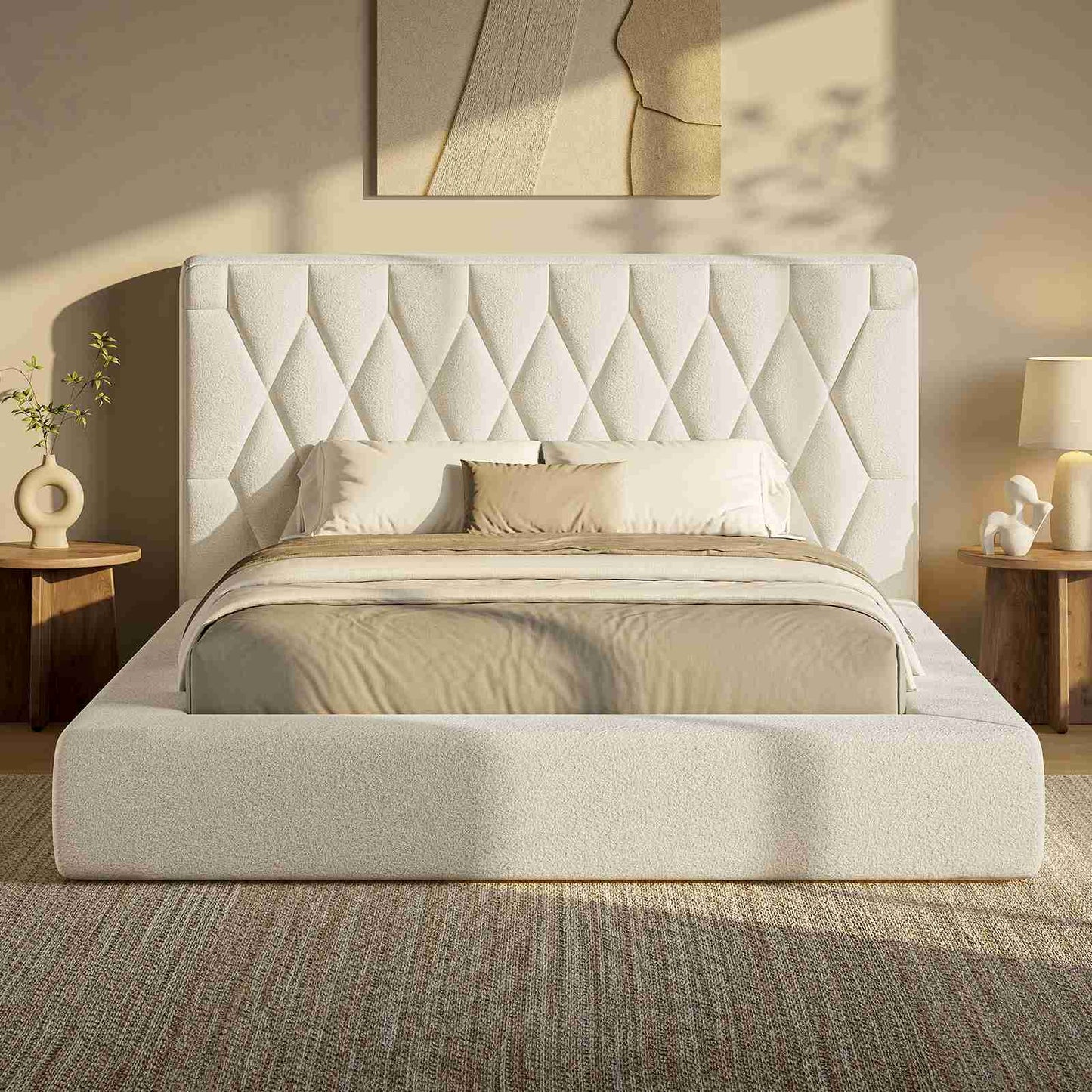 ADORNEVE Upholstered Cloud Bed Frame Queen with 5.9" Headboard Fully Cushioned Platform Bed with Soft Rounded Corners and Noise-Free for Bedroom