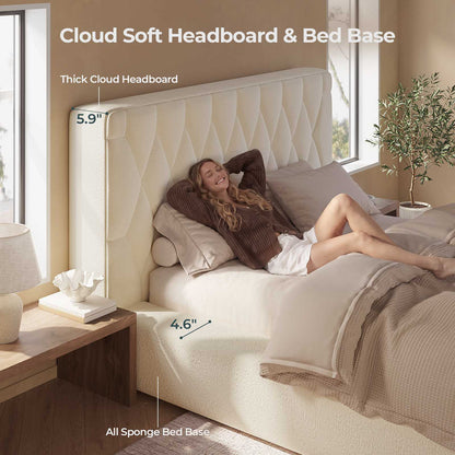 ADORNEVE Upholstered Cloud Bed Frame Queen with 5.9" Headboard Fully Cushioned Platform Bed with Soft Rounded Corners and Noise-Free for Bedroom