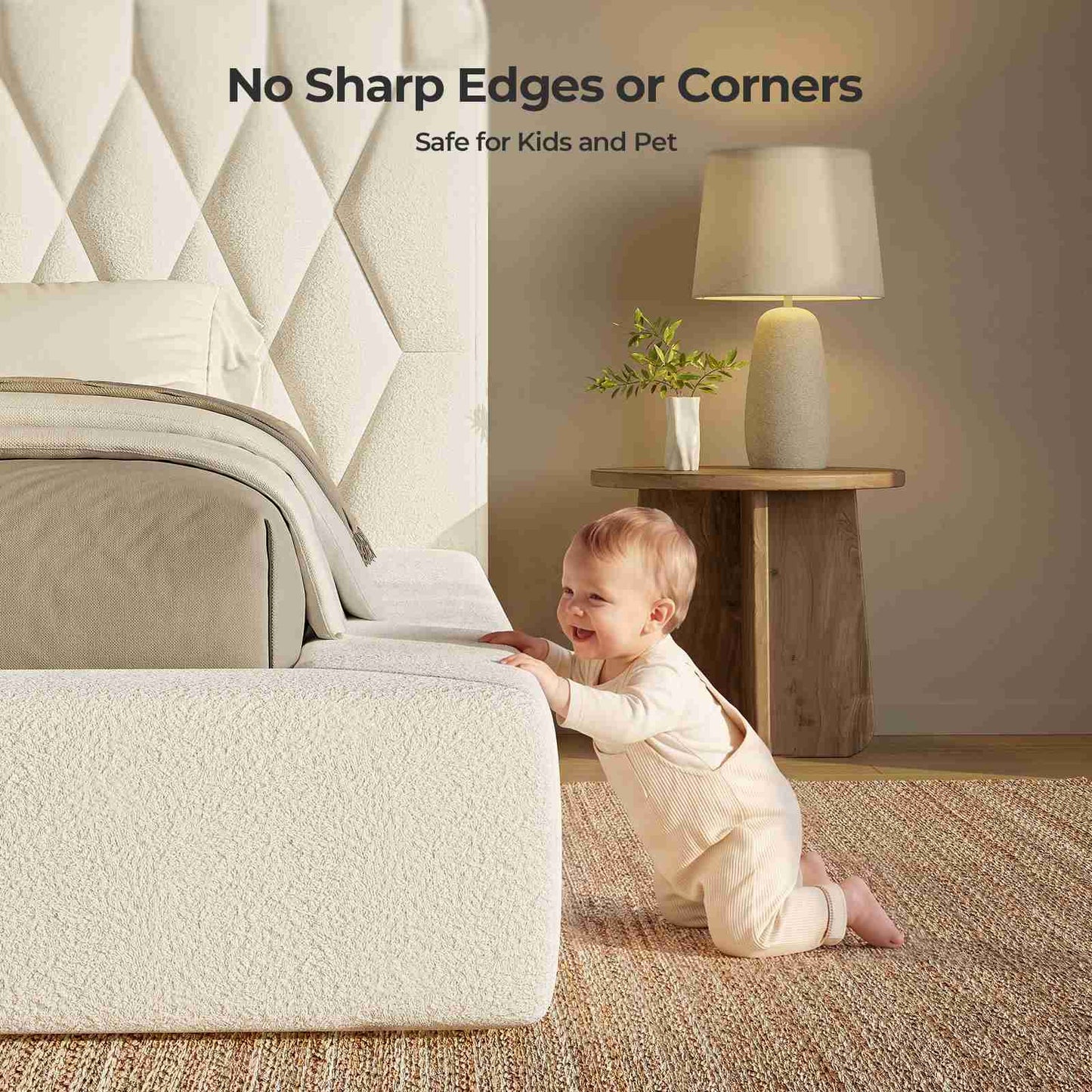 ADORNEVE Upholstered Cloud Bed Frame Queen with 5.9" Headboard Fully Cushioned Platform Bed with Soft Rounded Corners and Noise-Free for Bedroom