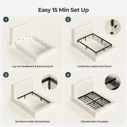 ADORNEVE Upholstered Cloud Bed Frame Queen with 5.9" Headboard Fully Cushioned Platform Bed with Soft Rounded Corners and Noise-Free for Bedroom