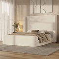 ADORNEVE Cloud Bed Frame with 49.2” Tall Wingback Headboard and 5 Inch Foam Fully Cushioned Queen Size Upholstered Platform Bed with Rounded Corners Design