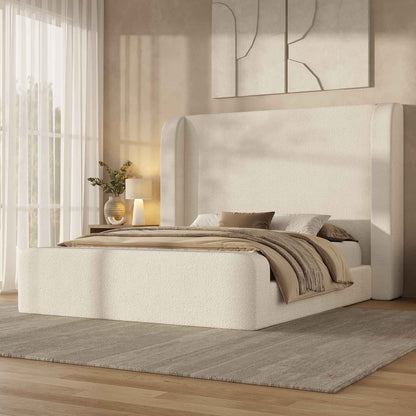 ADORNEVE Cloud Bed Frame with 49.2” Tall Wingback Headboard and 5 Inch Foam Fully Cushioned Queen Size Upholstered Platform Bed with Rounded Corners Design