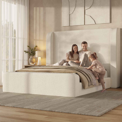 ADORNEVE Cloud Bed Frame with 49.2” Tall Wingback Headboard and 5 Inch Foam Fully Cushioned Queen Size Upholstered Platform Bed with Rounded Corners Design