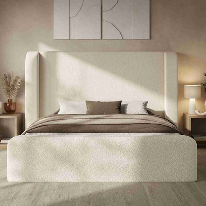 ADORNEVE Cloud Bed Frame with 49.2” Tall Wingback Headboard and 5 Inch Foam Fully Cushioned Queen Size Upholstered Platform Bed with Rounded Corners Design