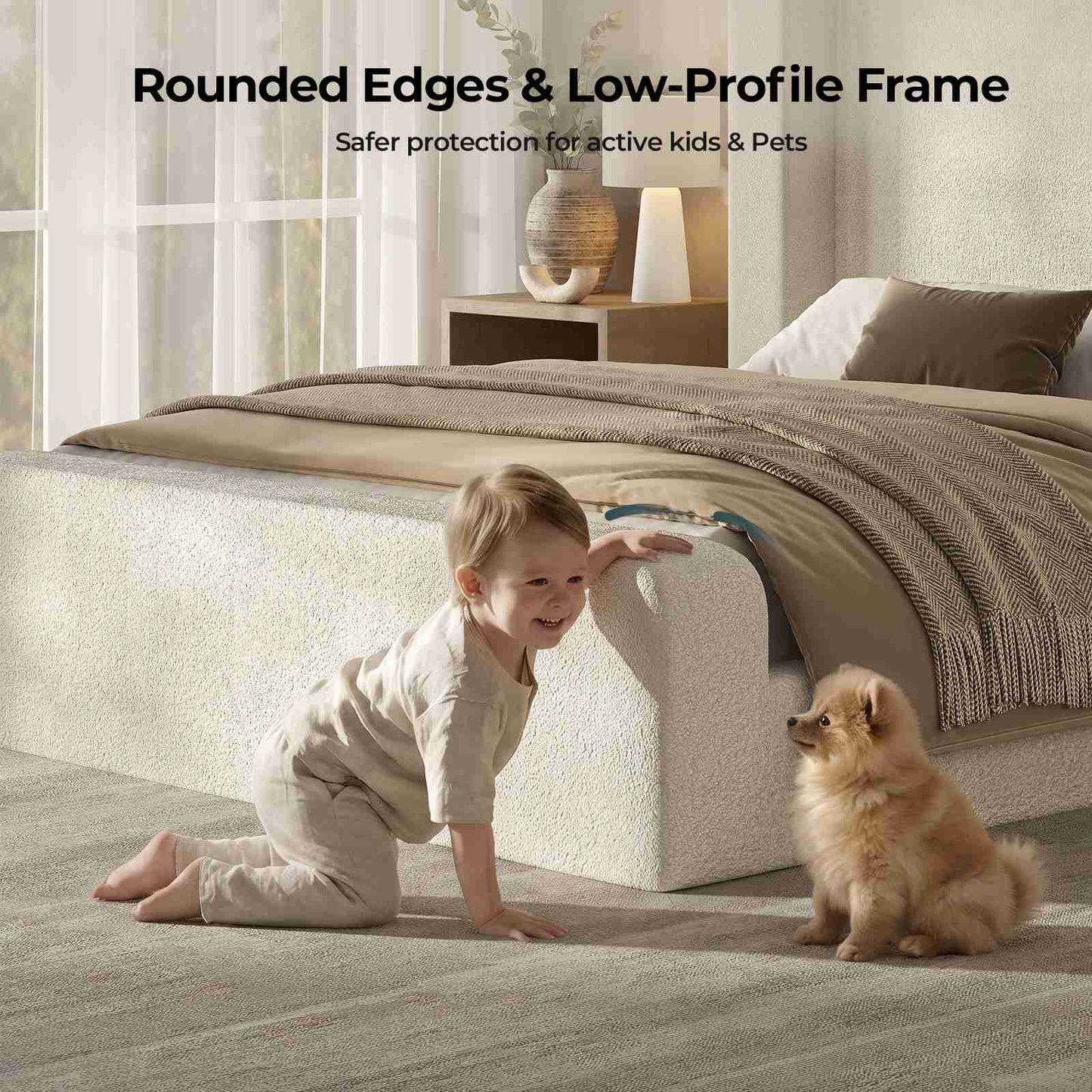 ADORNEVE Cloud Bed Frame with 49.2” Tall Wingback Headboard and 5 Inch Foam Fully Cushioned Queen Size Upholstered Platform Bed with Rounded Corners Design