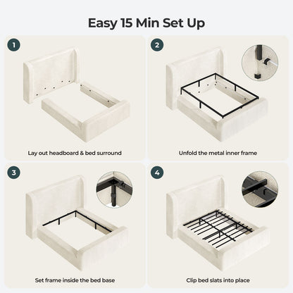 ADORNEVE Cloud Bed Frame with 49.2” Tall Wingback Headboard and 5 Inch Foam Fully Cushioned Queen Size Upholstered Platform Bed with Rounded Corners Design