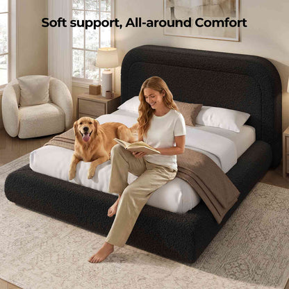 ADORNEVE Cloud Bed Frame King with 5.9" Headboard Upholstered Platform Bed with Curve Round and 5 Inch Foam Cushioned for Young Adults Kid and Pet Families