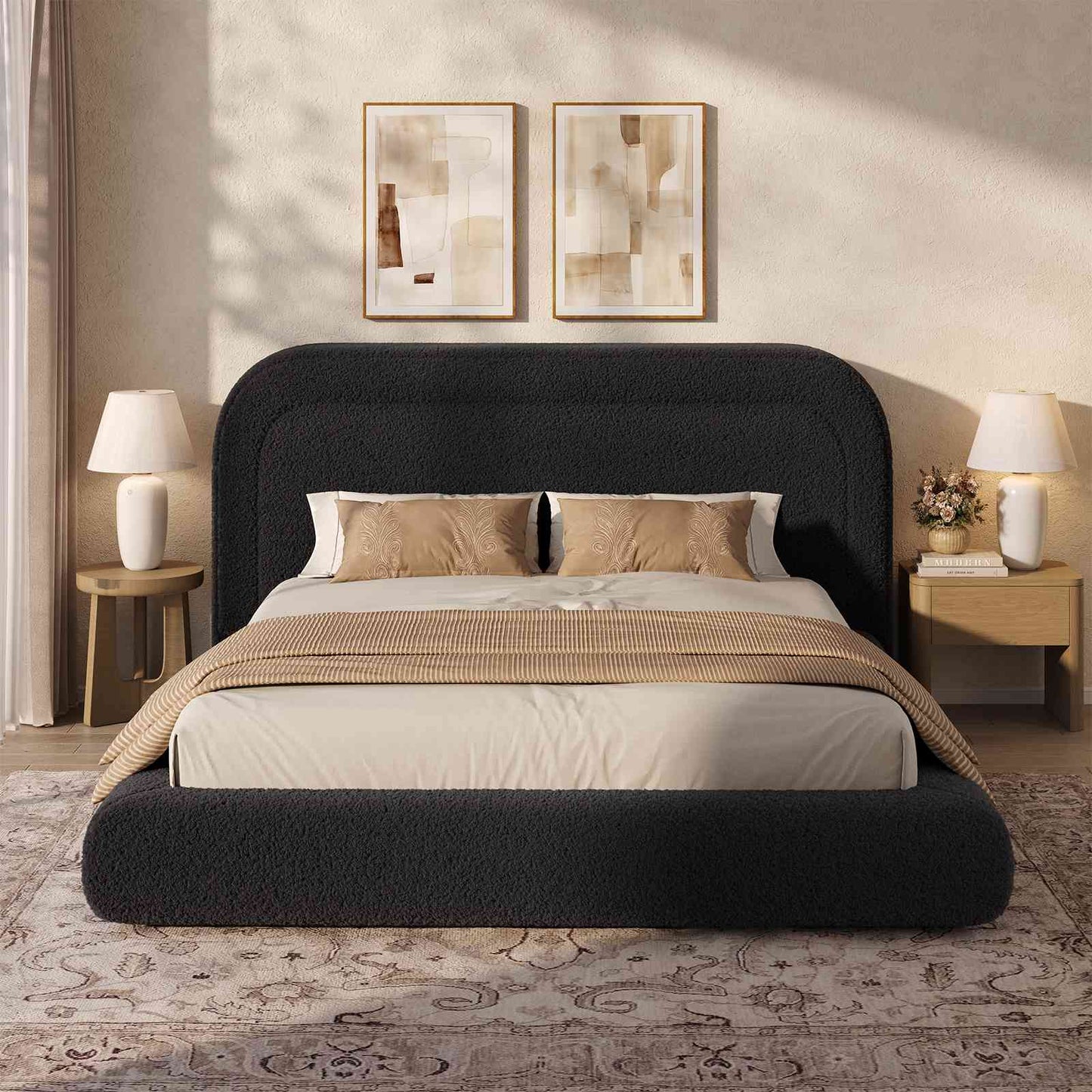 ADORNEVE Cloud Bed Frame King with 5.9" Headboard Upholstered Platform Bed with Curve Round and 5 Inch Foam Cushioned for Young Adults Kid and Pet Families