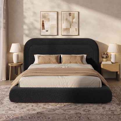 ADORNEVE Cloud Bed Frame King with 5.9" Headboard Upholstered Platform Bed with Curve Round and 5 Inch Foam Cushioned for Young Adults Kid and Pet Families