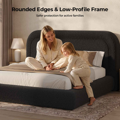 ADORNEVE Cloud Bed Frame King with 5.9" Headboard Upholstered Platform Bed with Curve Round and 5 Inch Foam Cushioned for Young Adults Kid and Pet Families