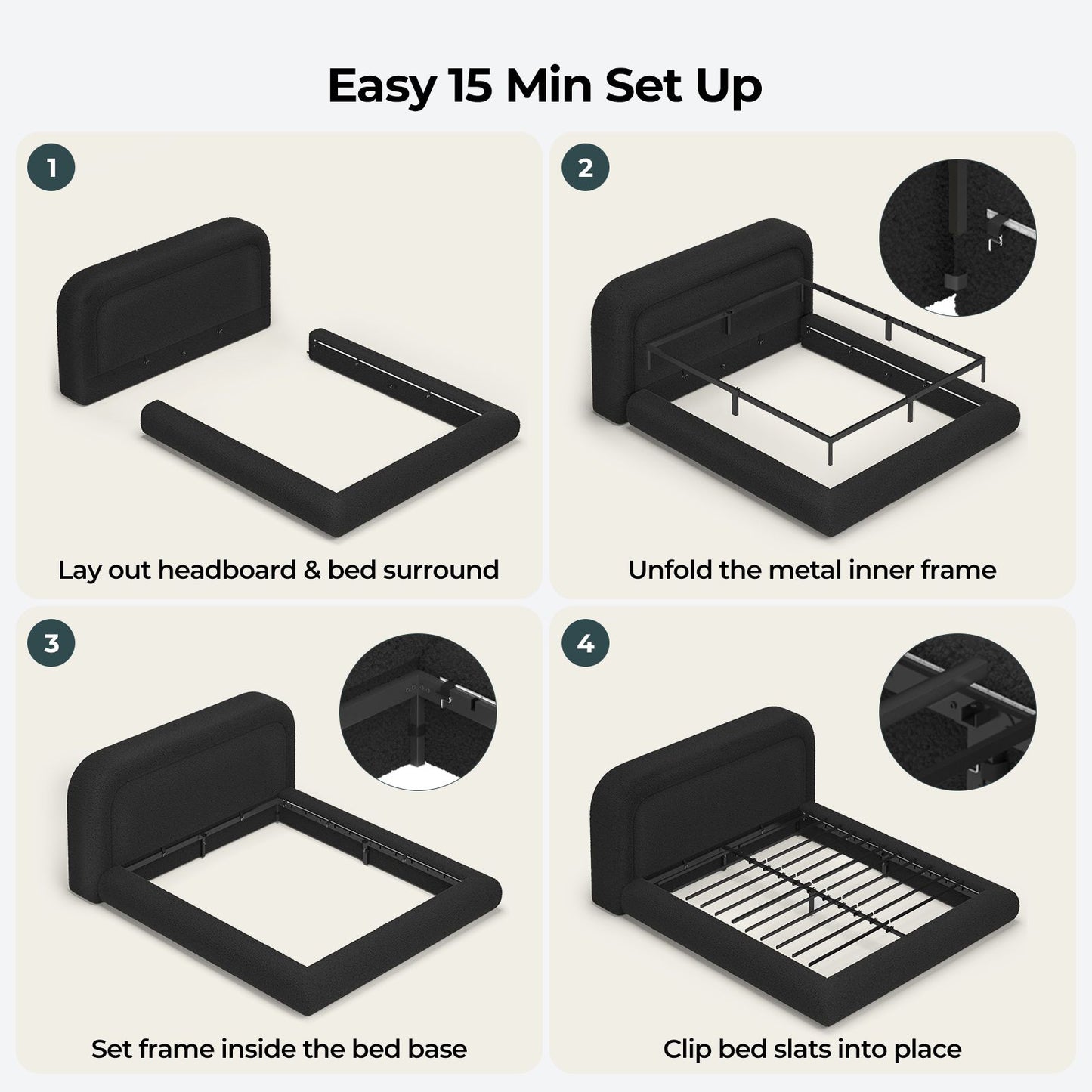 ADORNEVE Cloud Bed Frame King with 5.9" Headboard Upholstered Platform Bed with Curve Round and 5 Inch Foam Cushioned for Young Adults Kid and Pet Families