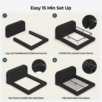 ADORNEVE Cloud Bed Frame King with 5.9" Headboard Upholstered Platform Bed with Curve Round and 5 Inch Foam Cushioned for Young Adults Kid and Pet Families