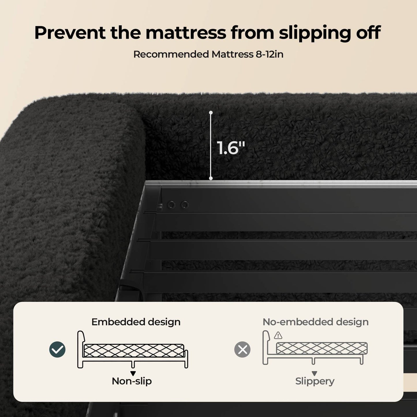 ADORNEVE Cloud Bed Frame King with 5.9" Headboard Upholstered Platform Bed with Curve Round and 5 Inch Foam Cushioned for Young Adults Kid and Pet Families