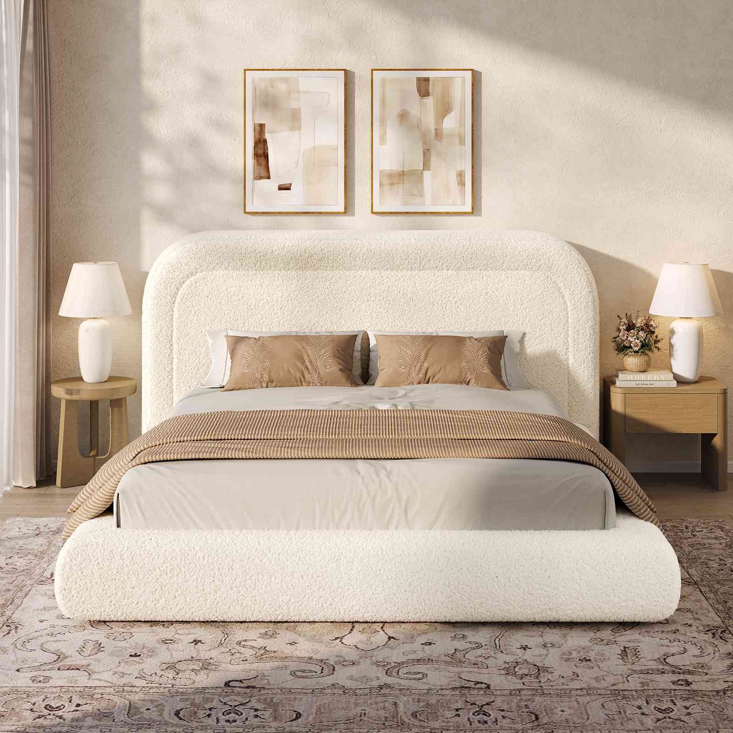 ADORNEVE Cloud Bed Frame King with 5.9" Headboard Upholstered Platform Bed with Curve Round and 5 Inch Foam Cushioned for Young Adults Kid and Pet Families