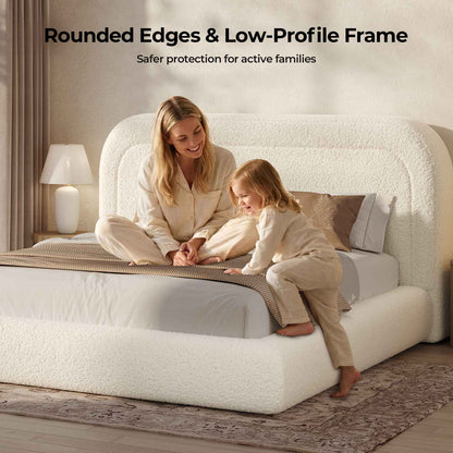 ADORNEVE Cloud Bed Frame King with 5.9" Headboard Upholstered Platform Bed with Curve Round and 5 Inch Foam Cushioned for Young Adults Kid and Pet Families
