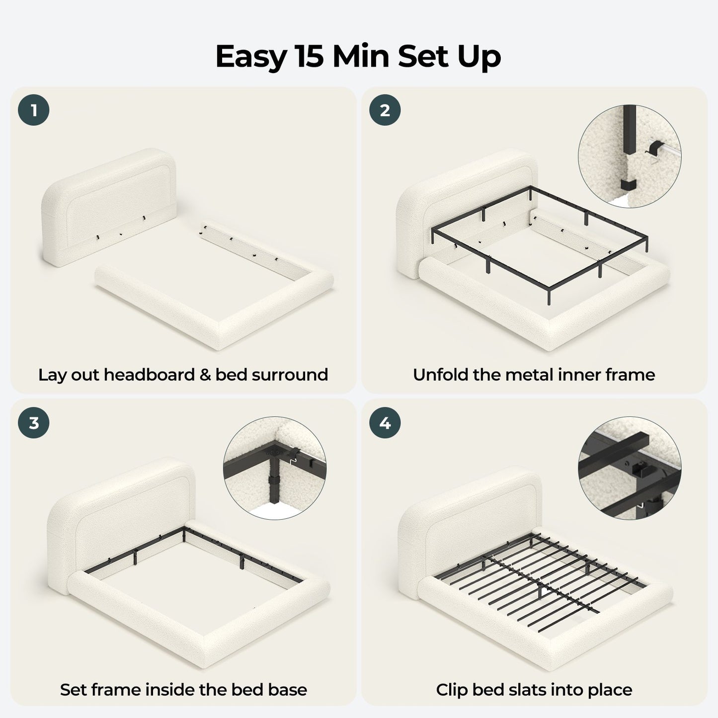 ADORNEVE Cloud Bed Frame King with 5.9" Headboard Upholstered Platform Bed with Curve Round and 5 Inch Foam Cushioned for Young Adults Kid and Pet Families