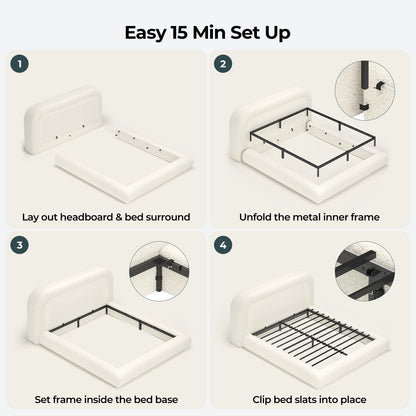 ADORNEVE Cloud Bed Frame King with 5.9" Headboard Upholstered Platform Bed with Curve Round and 5 Inch Foam Cushioned for Young Adults Kid and Pet Families