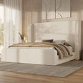 ADORNEVE King Size Cloud Bed Frame with 49.2” Tall Wingback Headboard and 5 Inch Foam Fully Cushioned Upholstered Platform Bed with Rounded Corners Design