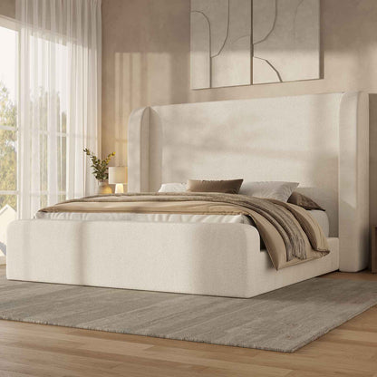 ADORNEVE King Size Cloud Bed Frame with 49.2” Tall Wingback Headboard and 5 Inch Foam Fully Cushioned Upholstered Platform Bed with Rounded Corners Design