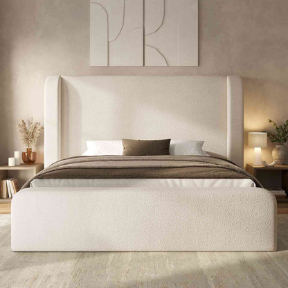 ADORNEVE Cloud California King Bed Frames with 49.2” Tall Wingback Headboard and 5” Foam Fully Cushioned Upholstered Platform Bed with Rounded Corners Design
