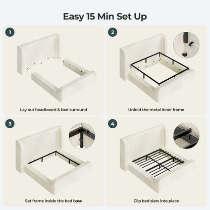 ADORNEVE Cloud California King Bed Frames with 49.2” Tall Wingback Headboard and 5” Foam Fully Cushioned Upholstered Platform Bed with Rounded Corners Design